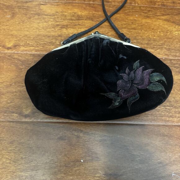 Vintage Fancy Nancy Velvet Floral Evening Bag Purse Wearable Art Hand Painted - Picture 2 of 16